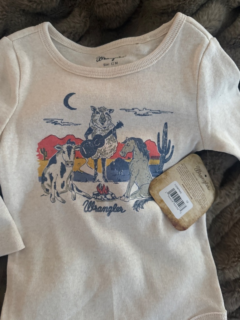 Wrangler Beige Baby Bodysuit with Western Animal Graphic